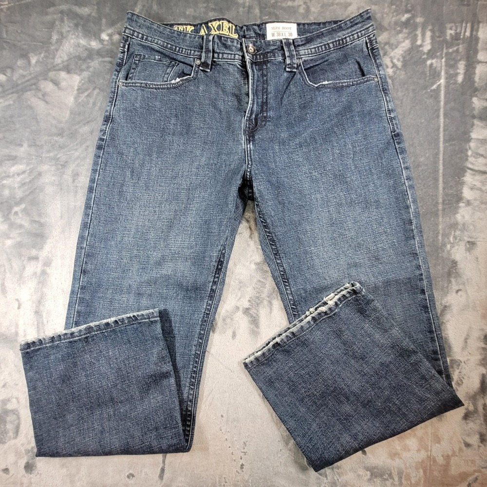 TK Axel Slim Boot Mens Blue Denim Jeans 38x30 Medium Wash Stretch Bootcut